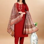 FELLORA Women's Rayon Cotton Kurti Set with Handwork, KOTA Checks Dupatta, Regular Fit, for Fastive and Party Wedding and Office