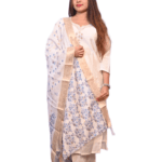 FELLORA Women's Cotton Rayon Embroidered Kurta Set with Banarasi Dupatta, Digital Print, Hand Work, Three Quarter Sleeve, Traditional Ethnic Wear, 3 Piece