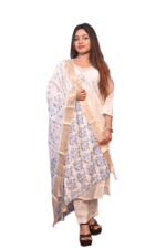 FELLORA Women's Cotton Rayon Embroidered Kurta Set with Banarasi Dupatta, Digital Print, Hand Work, Three Quarter Sleeve, Traditional Ethnic Wear, 3 Piece