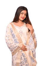 FELLORA Women's Cotton Rayon Embroidered Kurta Set with Banarasi Dupatta, Digital Print, Hand Work, Three Quarter Sleeve, Traditional Ethnic Wear, 3 Piece - Image 4