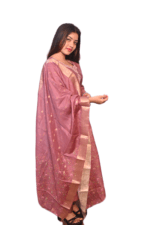 FELLORA Ethnic Elegance Mauve Silk Salwar Suit Set with Gold Foil Print, Embroidered Neckline, Traditional Indian Wear, 3-Piece Dress with Dupatta Set - Image 2