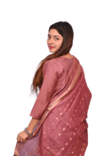 FELLORA Ethnic Elegance Mauve Silk Salwar Suit Set with Gold Foil Print, Embroidered Neckline, Traditional Indian Wear, 3-Piece Dress with Dupatta Set - Image 6